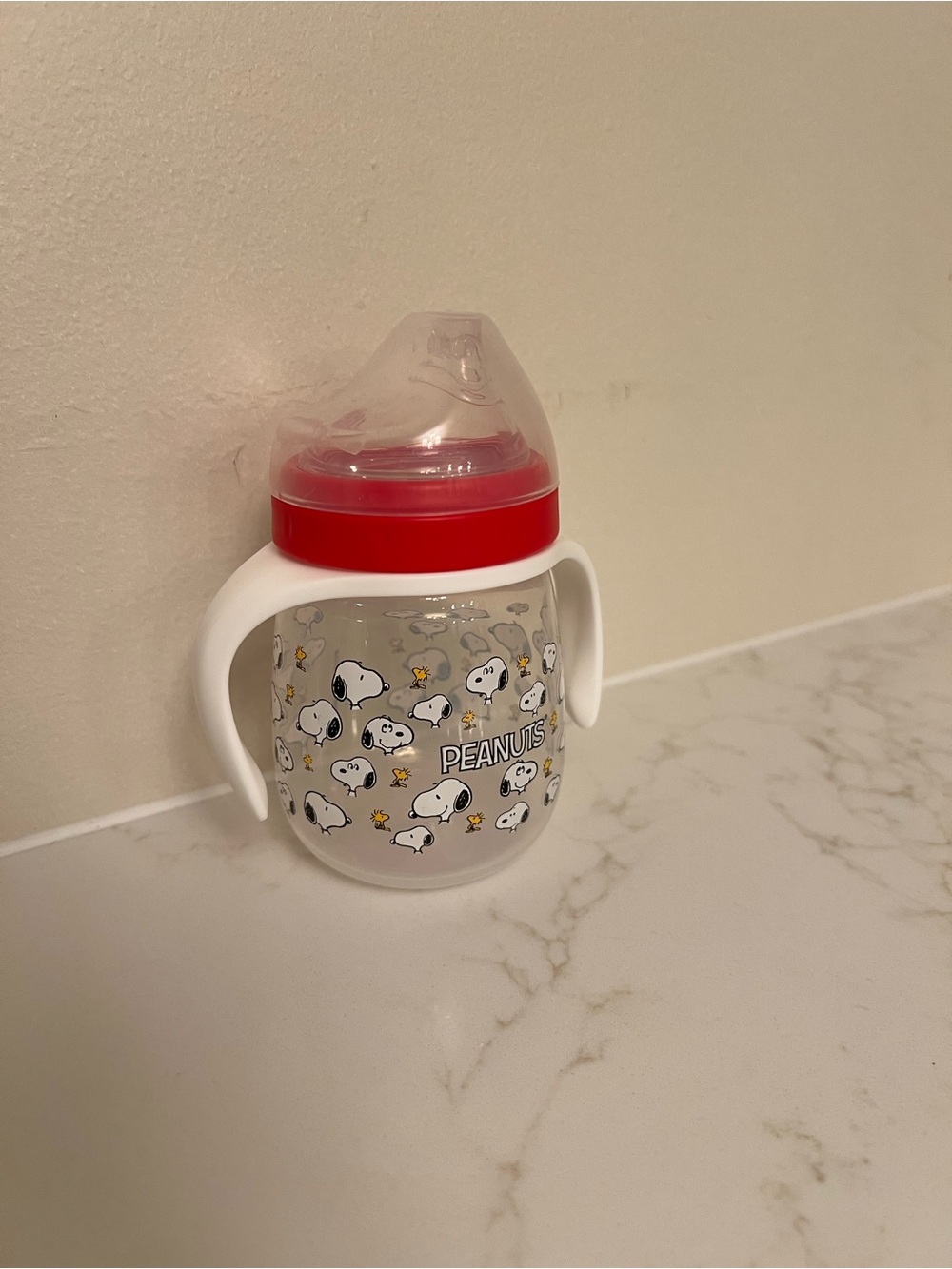 Peanuts Snoopy Toddler Cup with Red Lid and White Handles